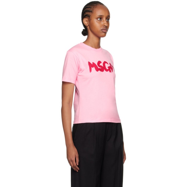  MSGM Pink Printed T-Shirt 232443F110015