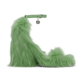MSGM Green Faux-Fur Heeled Sandals 232443F125001