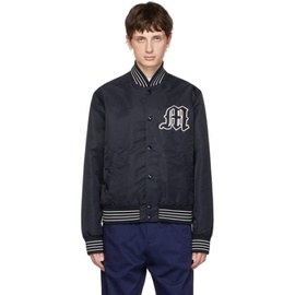 MSGM Navy Embroidered Bomber Jacket 232443M175000