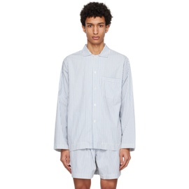 테클라 Tekla White & Blue Oversized Pyjama Shirt 232482M218018