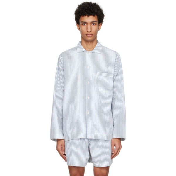  테클라 Tekla White & Blue Oversized Pyjama Shirt 232482M218018
