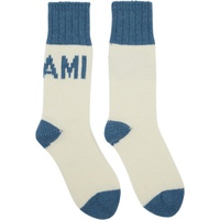 AMI Paris 오프화이트 Off-White & Blue Logo Socks 232482M220016