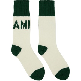 AMI Paris 오프화이트 Off-White & Green Logo Socks 232482M220017