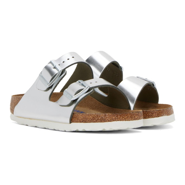 버켄스탁 버켄스탁 Birkenstock Silver Arizona Soft Footbed Sandals 232513F124004