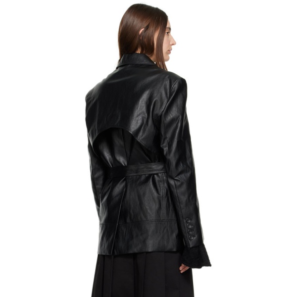  기준 Kijun Black Belted Faux-Leather Blazer 232586F057001