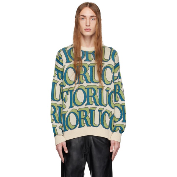  Fiorucci Beige & Green Monogram Sweater 232604M201003