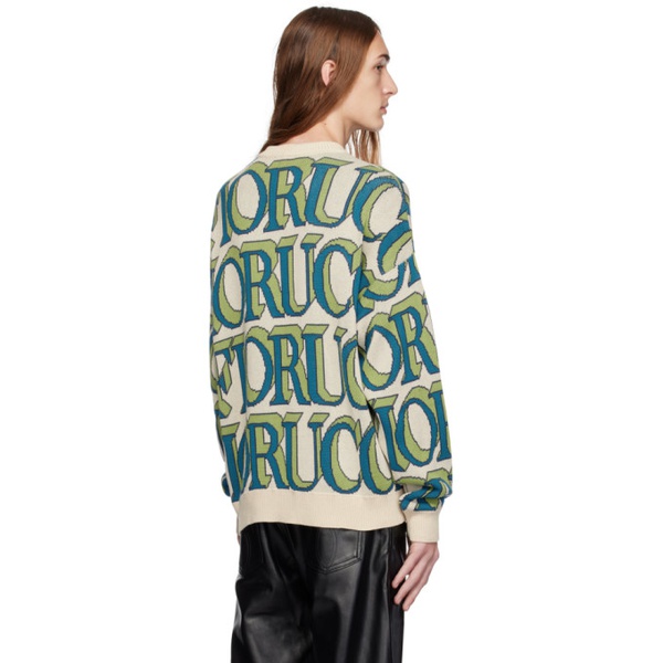  Fiorucci Beige & Green Monogram Sweater 232604M201003