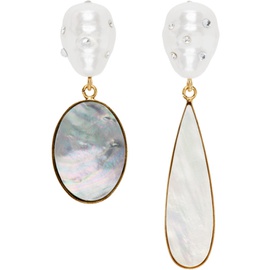 에르뎀 Erdem Gold Asymmetric Pearl Earrings 232641F022003