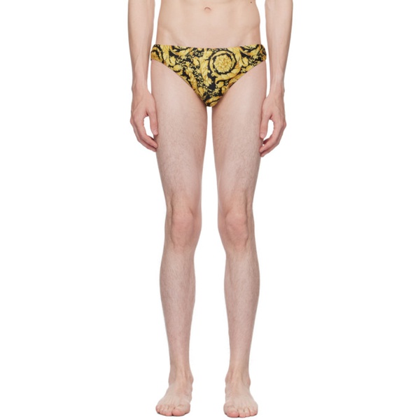 베르사체 베르사체 언더웨어 베르사체 Versace Underwear Black & Gold Barocco Swim Briefs 232653M208002