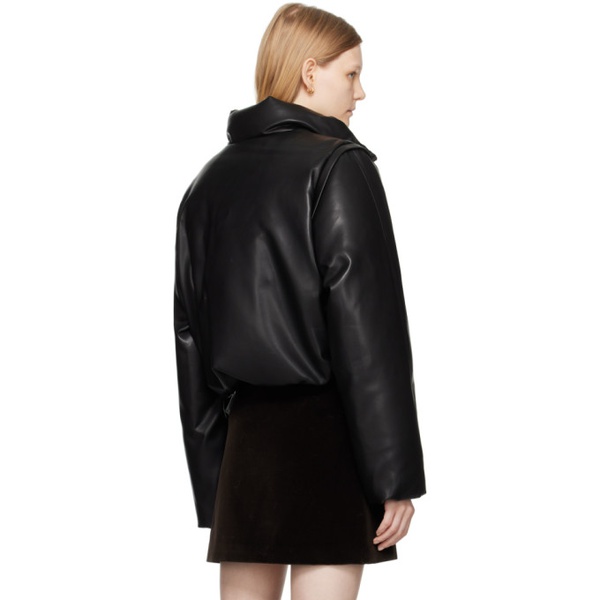  로우 클래식 LOW CLASSIC Black Cropped Faux-Leather Down Jacket 232666F061003