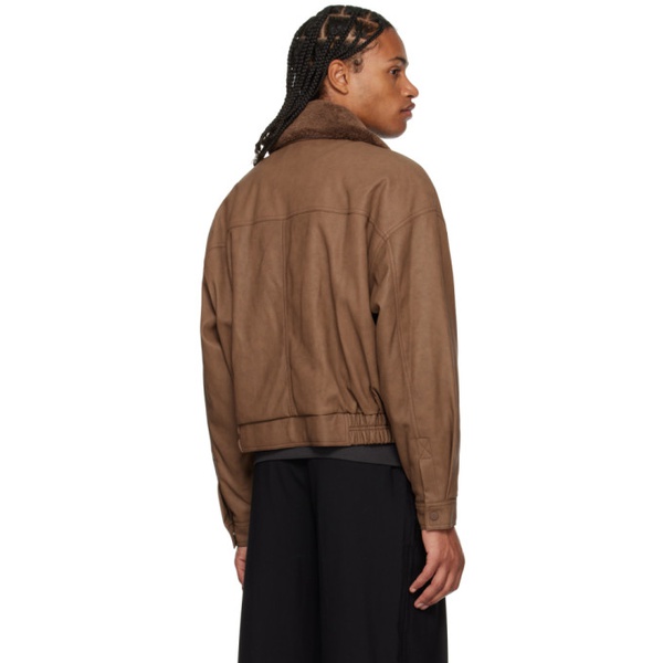  로우 클래식 LOW CLASSIC Brown Zip Faux-Leather Jacket 232666M181001