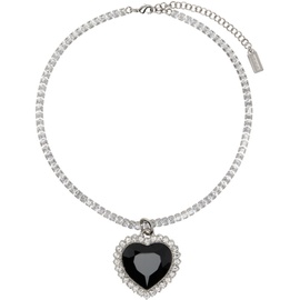 베트멍 VETEMENTS Silver & Black Crystal Heart Necklace 232669F023004