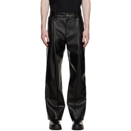 우영미 WOOYOUNGMI Black Pleated Faux-Leather Trousers 232704M191009