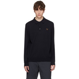 Fred Perry Navy Embroidered Long Sleeve Polo 232719M212033