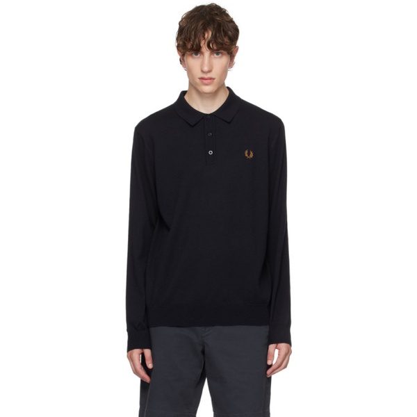  Fred Perry Navy Embroidered Long Sleeve Polo 232719M212033