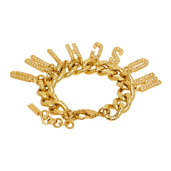  모스키노 Moschino Gold Crystal Curb Chain Bracelet 232720F023001