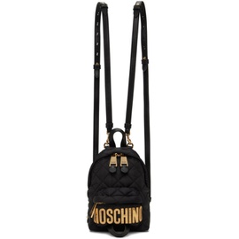 모스키노 Moschino Black Mini Quilted Logo Backpack 232720F042000