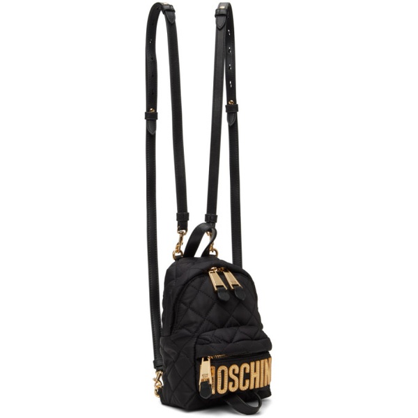  모스키노 Moschino Black Mini Quilted Logo Backpack 232720F042000