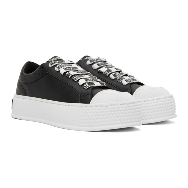  모스키노 Moschino Black Faux-Leather Sneakers 232720F128001