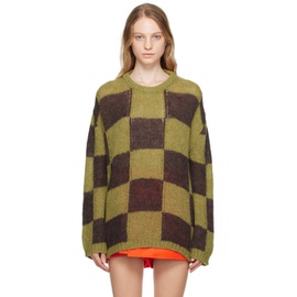 OPEN YY Green & Brown Checker Board Sweater 232731F096008