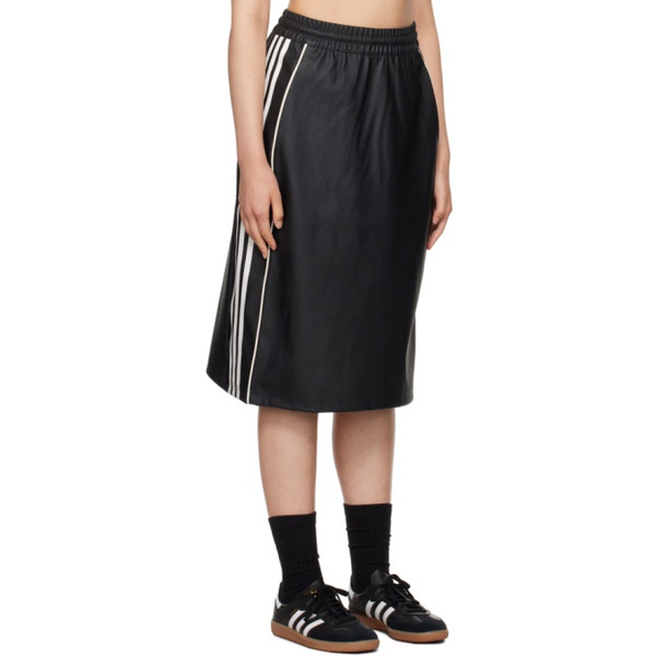 아디다스 아디다스 오리지널 Adidas Originals Black Striped Faux-Leather Midi Skirt 232751F092000