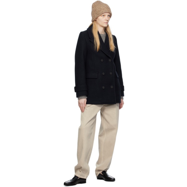  TOTEME Navy Double-Breasted Coat 232771F059007