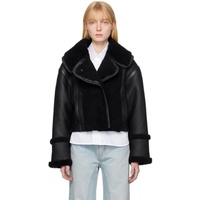 빅토리아 베컴 Victoria Beckham Black Spread Collar Leather Jacket 232784F063000