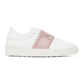 발렌티노 Valentino Garavani White & Pink Rockstud Untitled Sneakers 232807F128003