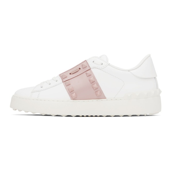  발렌티노 Valentino Garavani White & Pink Rockstud Untitled Sneakers 232807F128003