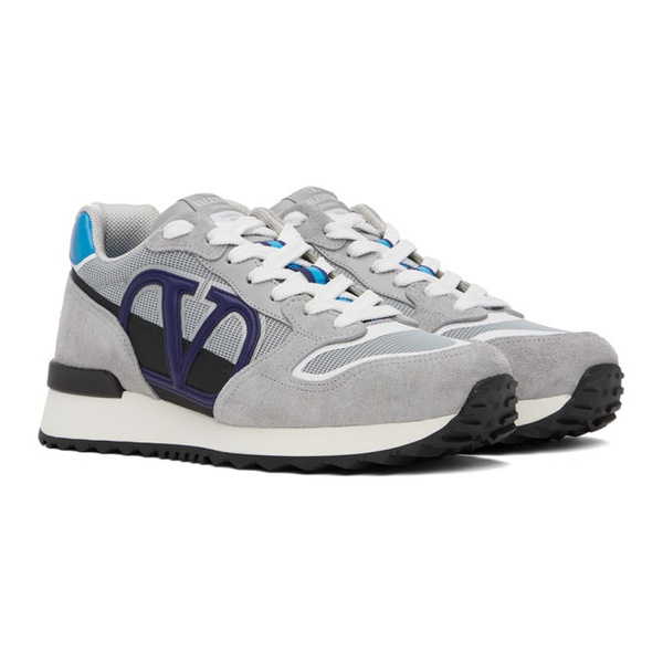  발렌티노 Valentino Garavani Gray & Blue V-Logo Pace Sneakers 232807M237045