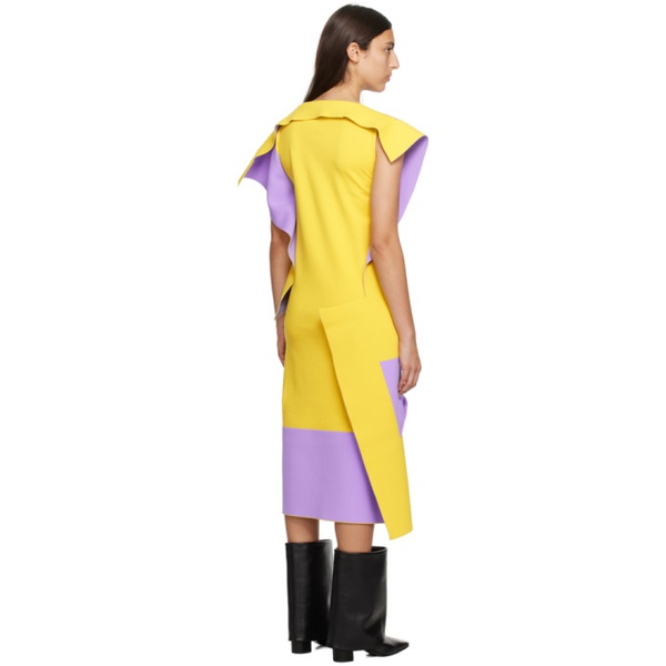  이세이 미야케 ISSEY MIYAKE Purple & Yellow Shaped Canvas Minidress 232809F052005