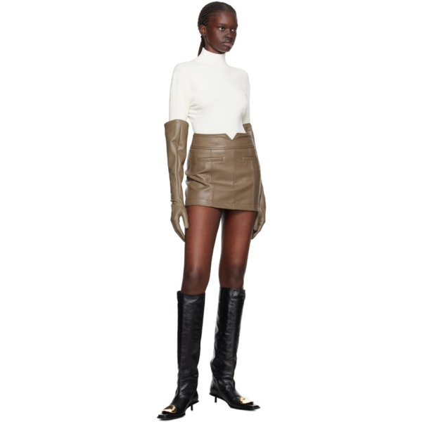  이세이 미야케 ISSEY MIYAKE Taupe Side Seams Faux-Leather Miniskirt 232809F090000