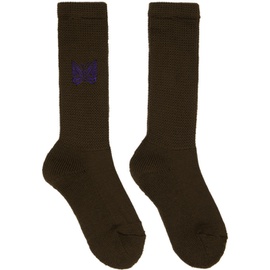 니들스 NEEDLES Brown Embroidered Socks 232821M220000