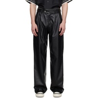 아미리 AMIRI Black Double Pleat Faux-Leather Trousers 232886M191006