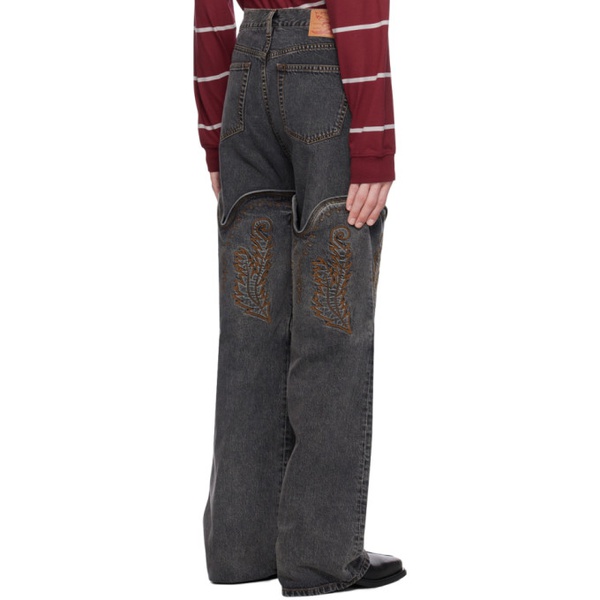  와이프로젝트 Y/Project Black Maxi Cowboy Cuff Jeans 232893M186022
