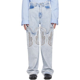 와이프로젝트 Y/Project SSENSE Exclusive Blue Maxi Cowboy Cuff Jeans 232893M186035