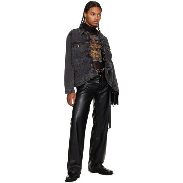  와이프로젝트 Y/Project Black Y Belt Faux-Leather Pants 232893M189000