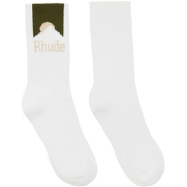 루드 Rhude White & Green 모우 Mountain Logo Socks 232923M220019