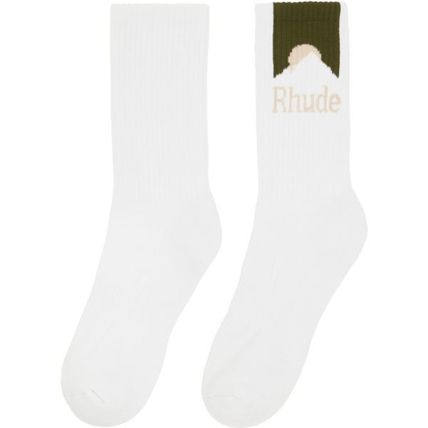  루드 Rhude White & Green 모우 Mountain Logo Socks 232923M220019
