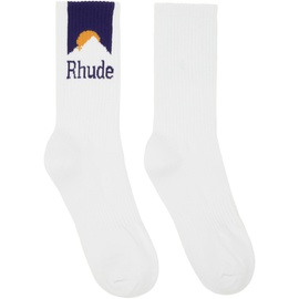 루드 Rhude White & Navy 모우 Mountain Logo Socks 232923M220020