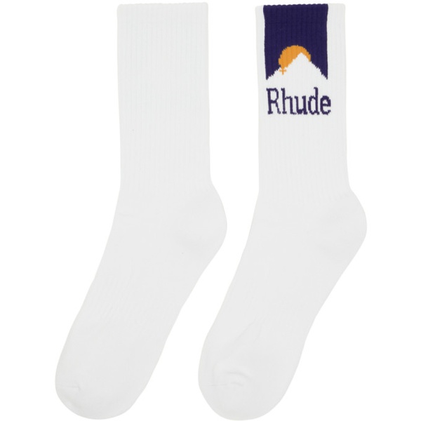  루드 Rhude White & Navy 모우 Mountain Logo Socks 232923M220020