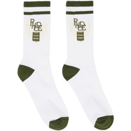 루드 Rhude White & Khaki Crest Socks 232923M220027