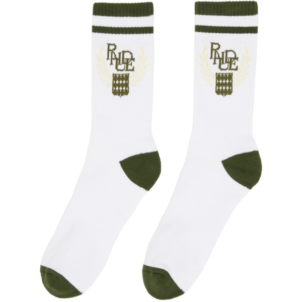  루드 Rhude White & Khaki Crest Socks 232923M220027