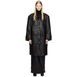 리메인 비르게르 크리스텐센 REMAIN Birger Christensen Black Drapy Leather Jacket 232985F064002