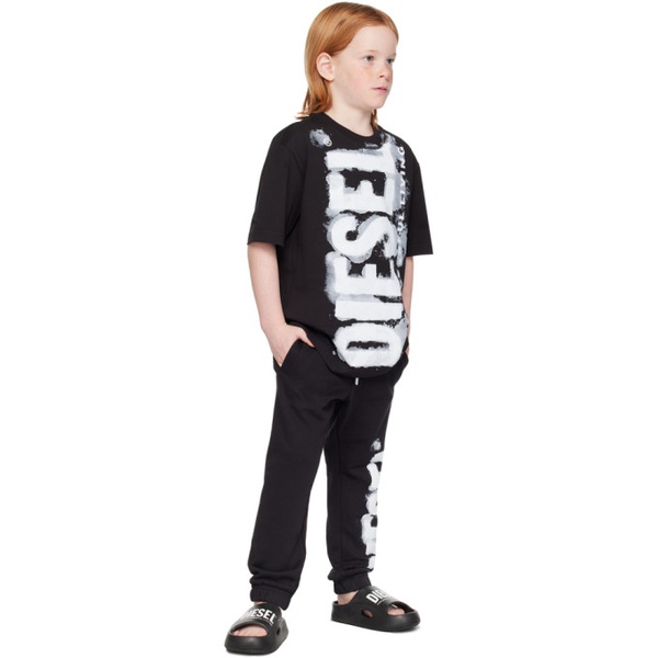디젤 디젤 Diesel Kids Black Printed T-Shirt 241001M703014