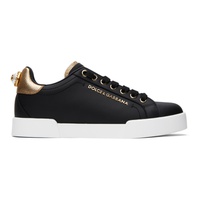 Dolce&Gabbana Black Nappa Calfskin Portofino Lettering Sneakers 241003F128009