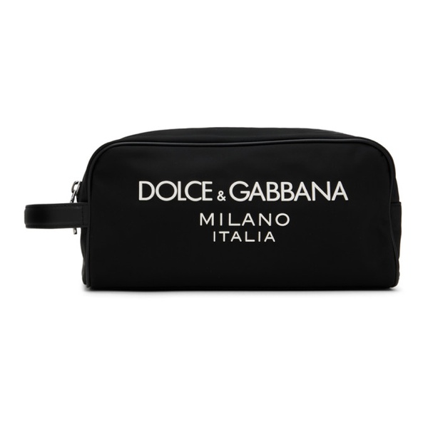 돌체앤가바나 Dolce&Gabbana Black Rubberized Logo Pouch 241003M171000