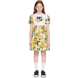 Dolce&Gabbana Kids Yellow Puff Sleeve Dress 241003M702004