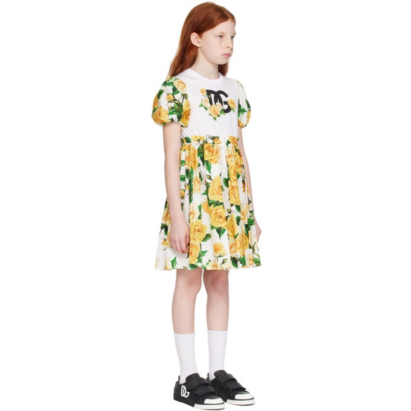  Dolce&Gabbana Kids Yellow Puff Sleeve Dress 241003M702004