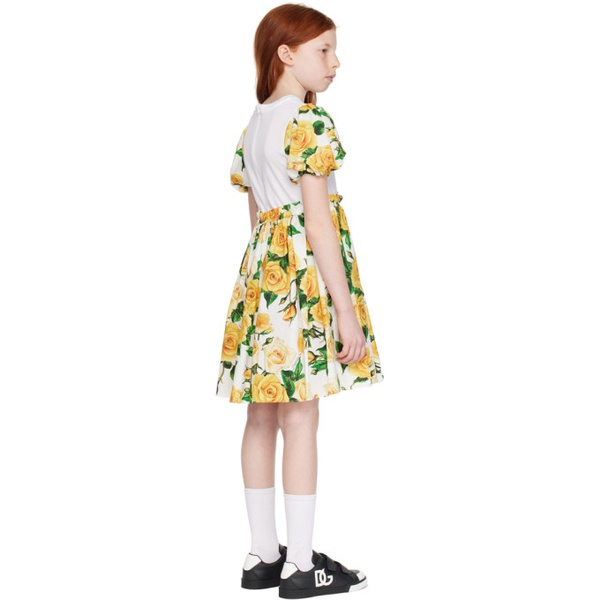  Dolce&Gabbana Kids Yellow Puff Sleeve Dress 241003M702004